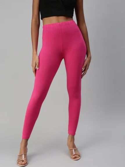 Ankle Length Leggings with Pocket - Pink