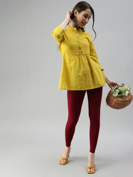 Ankle Length Leggings with Pocket - Burgandy