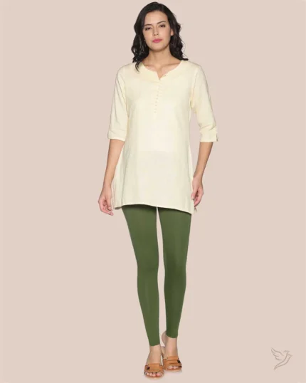 Ankle Length Leggings with Pocket - Olive Green