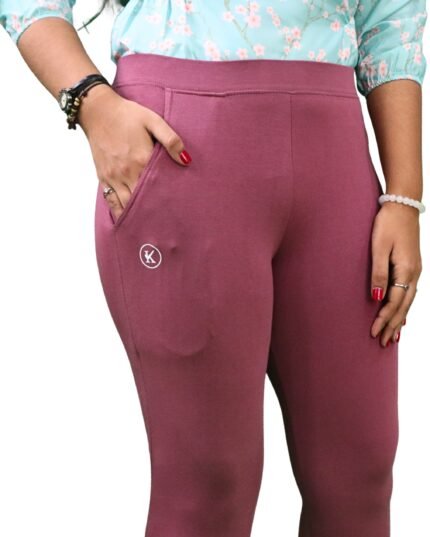 Ankle Length Leggings with Pocket Bio Wash Fabric – Grape Wine Color