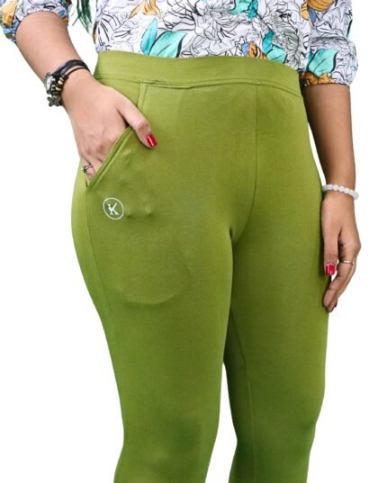 Ankle Length Leggings with Pocket Bio Wash Fabric – Thick Green