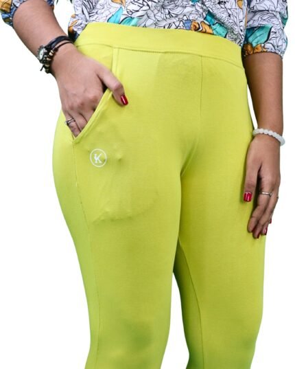 Ankle Length Leggings with Pocket Bio Wash Fabric – Green