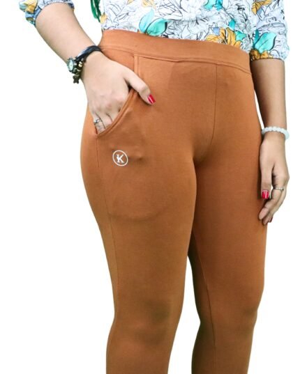 Ankle Length Leggings with Pocket Bio Wash Fabric – Brown