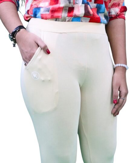 Ankle Length Leggings with Pocket Bio Wash Fabric – Cream White