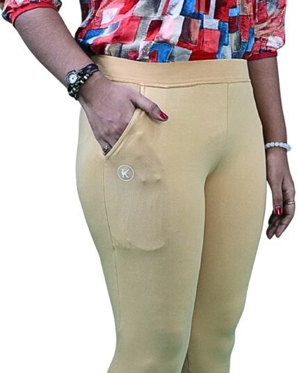 Ankle Length Leggings with Pocket Bio Wash Fabric – Beige